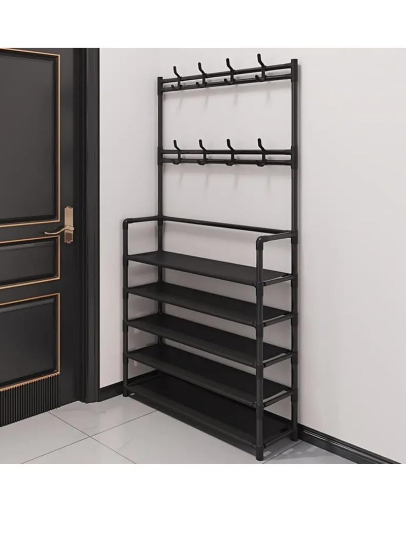 بيوينتي حامل أحذية متعدد المستويات مع خطافات تعليق، منظِّم تخزين 7 طبقات، هيكل فولاذي، ارتفاع 170 سم (أسود) - Image 3